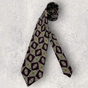 CHRISTIAN DIOR Burgundy/Beige Geometric Art Silk LUXURY Tie ITALY